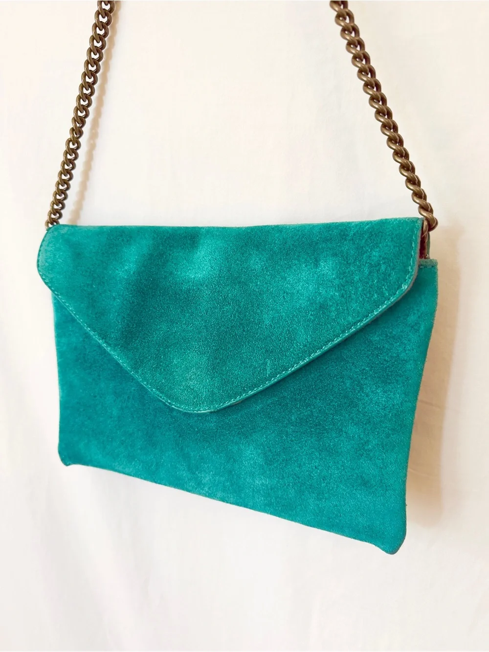 J.Crew Teal Suede Leather Envelope Chain Shoulder Bag